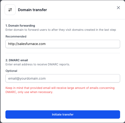 Infraforge transfer domains domain forwarding