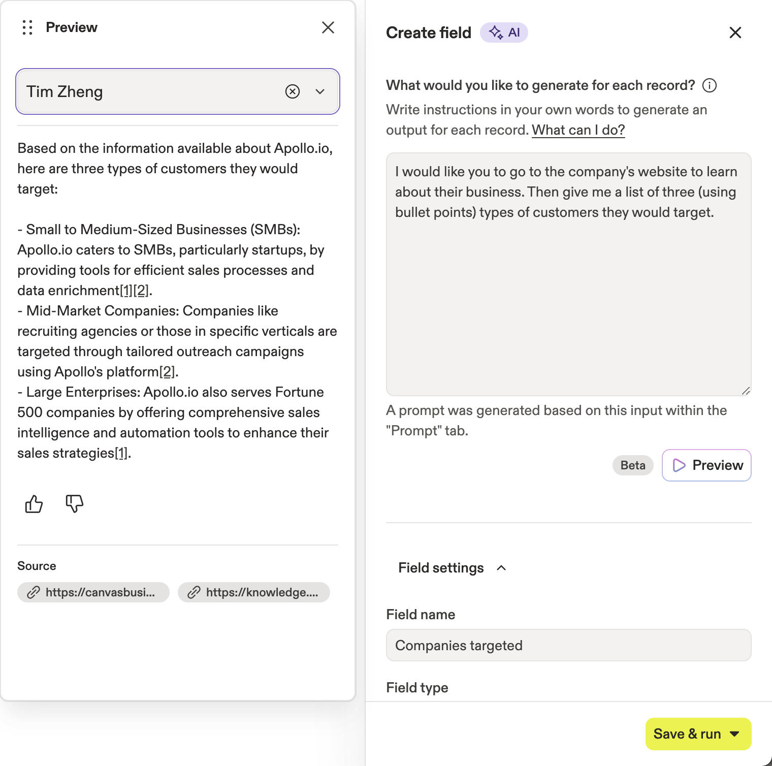 Apollo.io AI prompt example