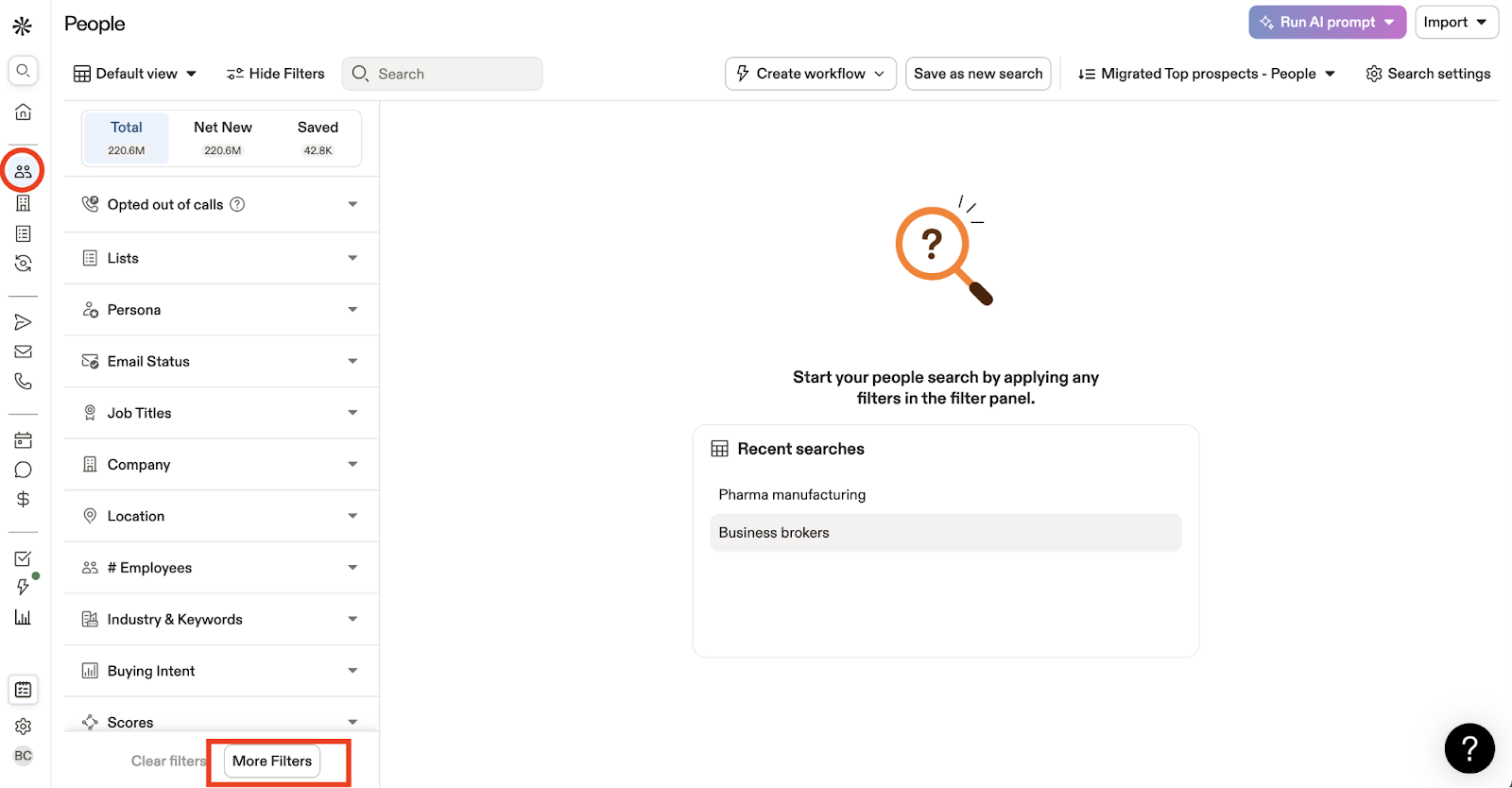 Apollo.io people search more filters
